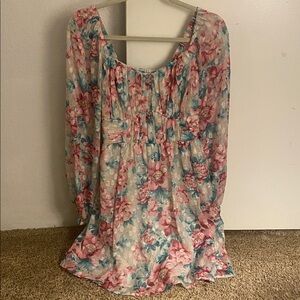 Floral Pink and Blue Peasant Dress